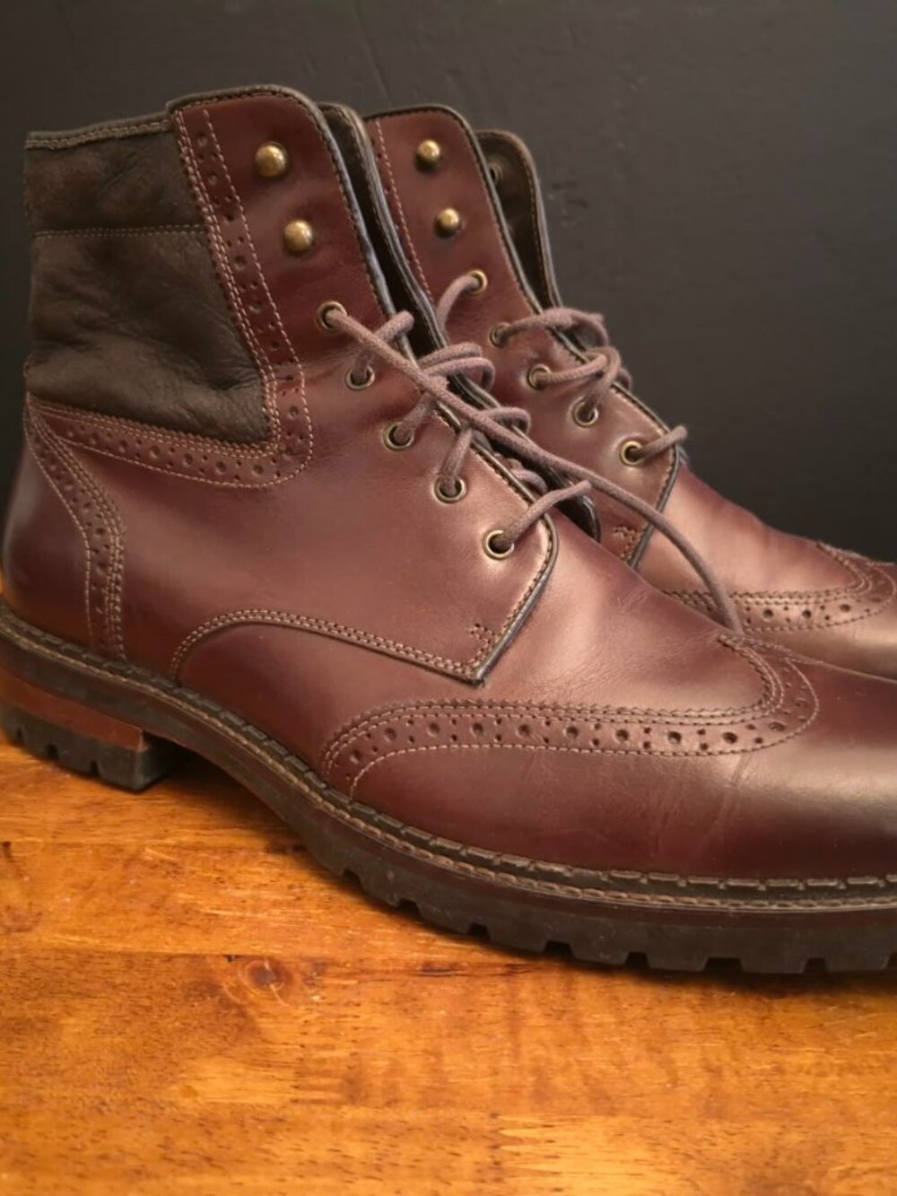 Johnston Murphy Jennings Shearling Lined Wingtip Boots Mens 11 M Brown Leather